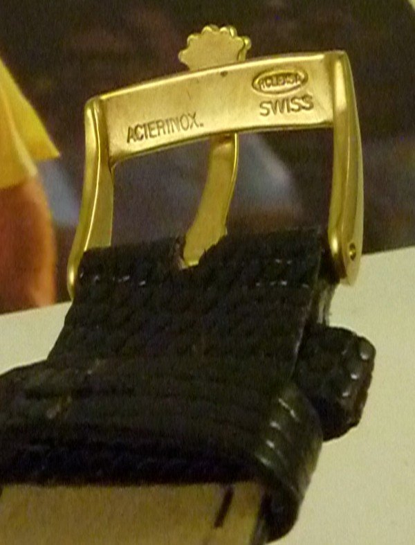 ROLEX 16mm Logo Buckle 18k Gold Plate 19mm Black Lizard Strap
