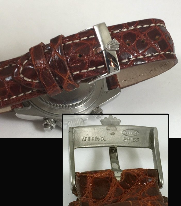 ROLEX 18mm Steel Logo Buckle 20mm Natural CROCODILE Strap