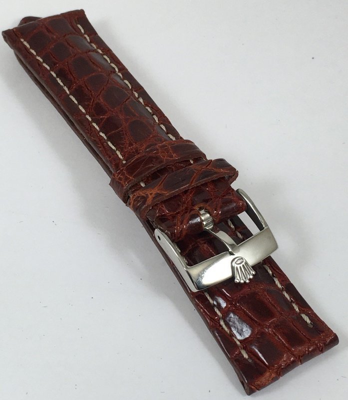 ROLEX 18mm Steel Logo Buckle 20mm Natural CROCODILE Strap