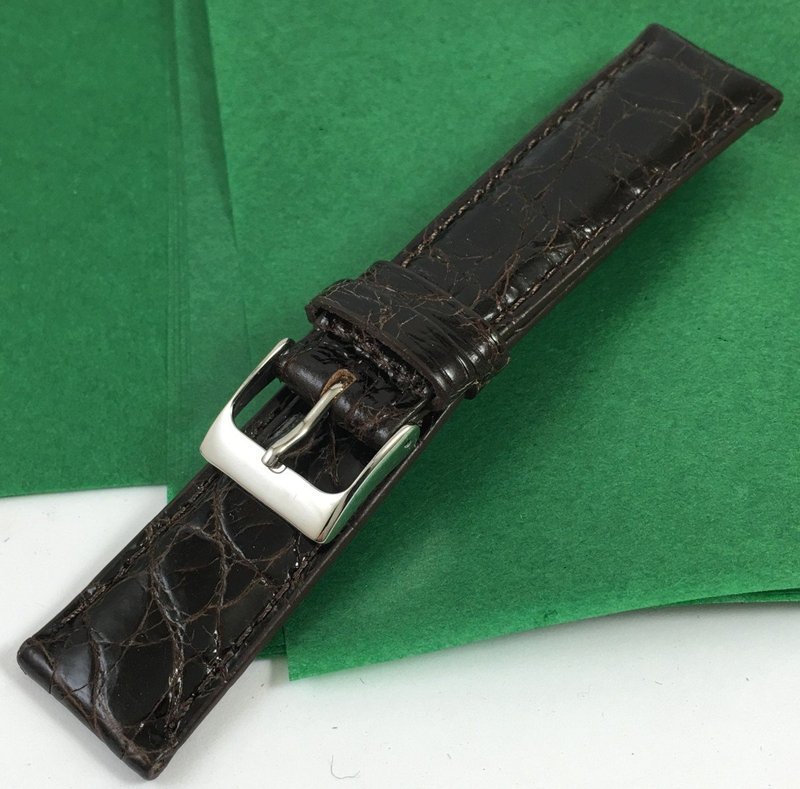 Genuine CROCODILE 19mm STRAP Padded Stitched TOBACCO Color ITALIAN