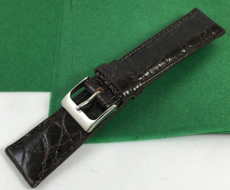 Genuine CROCODILE 19mm STRAP Padded Stitched TOBACCO Color ITALIAN