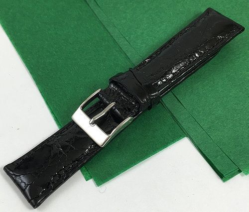 Genuine CROCODILE 19mm STRAP Padded Stitched Black High Grade ITALIAN