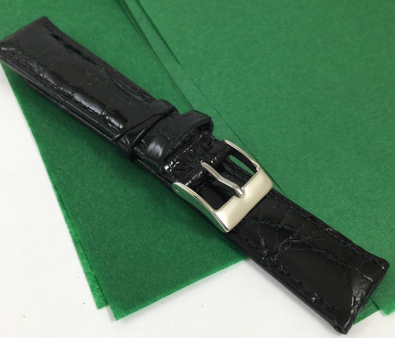 Genuine CROCODILE 19mm STRAP Padded Stitched Black High Grade ITALIAN