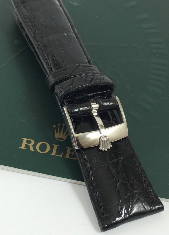 ROLEX DATEJUST II 18mm Steel Logo Buckle 22mm Black Genuine CROCODILE