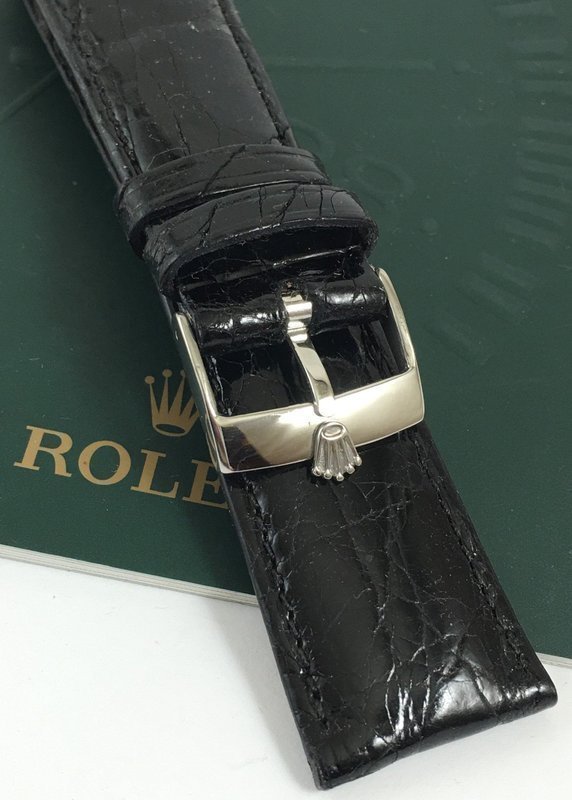 ROLEX DATEJUST II 18mm Steel Logo Buckle 22mm Black Genuine CROCODILE