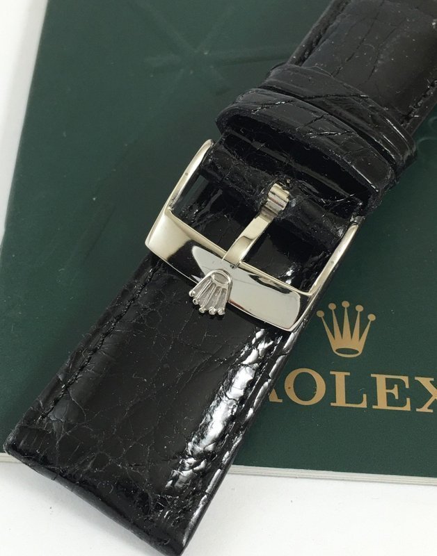 ROLEX DATEJUST II 18mm Steel Logo Buckle 22mm Black Genuine CROCODILE