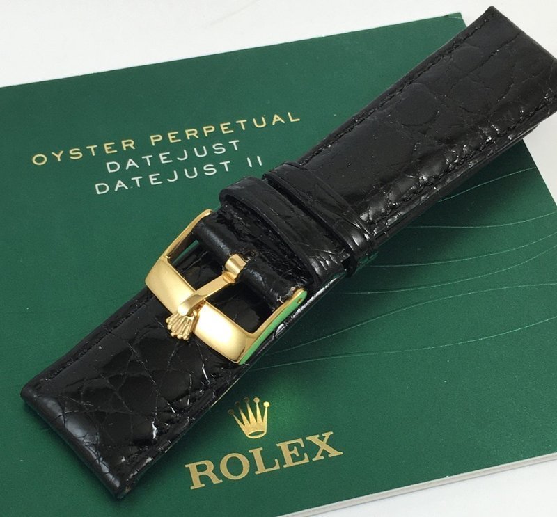 ROLEX DATEJUST II 18mm Yellow Logo Buckle 22mm Black Genuine CROCODILE