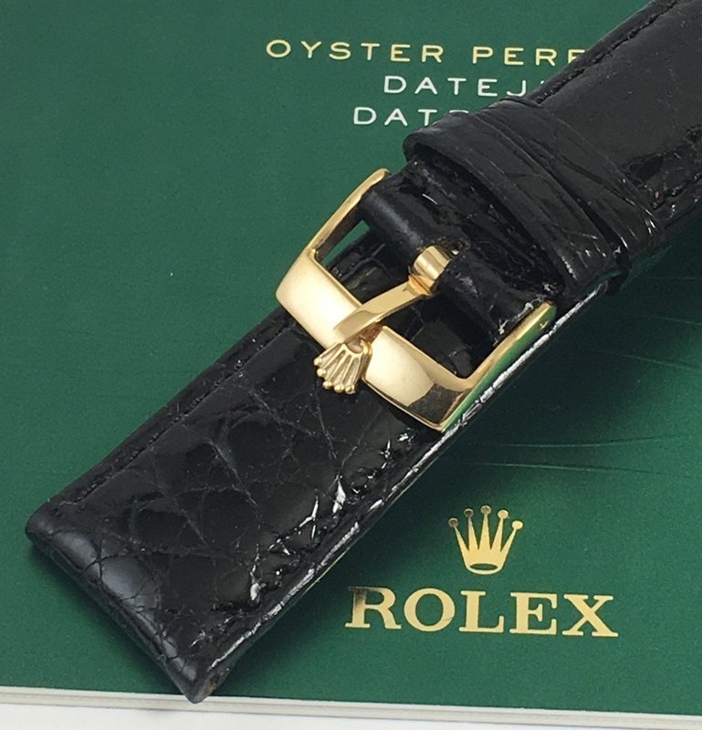 ROLEX DATEJUST II 18mm Yellow Logo Buckle 22mm Black Genuine CROCODILE