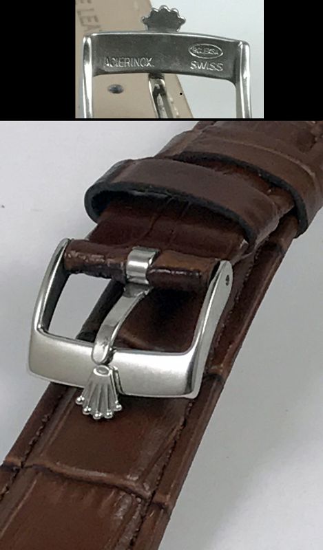 ROLEX DATE Model 16mm Steel Logo Buckle 19mm Brown Leather Strap