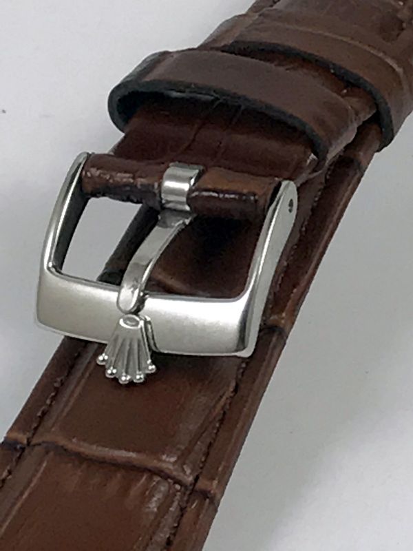 ROLEX DATE Model 16mm Steel Logo Buckle 19mm Brown Leather Strap