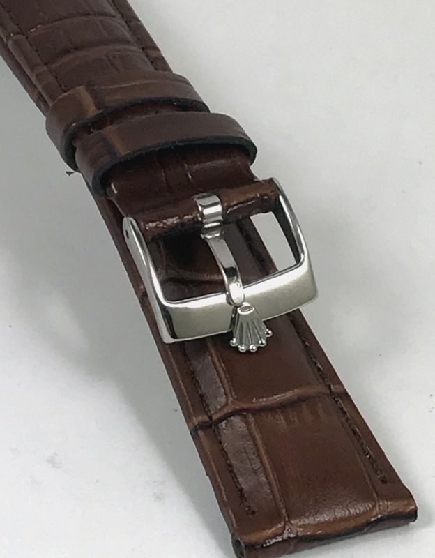 ROLEX DATE Model 16mm Steel Logo Buckle 19mm Brown Leather Strap