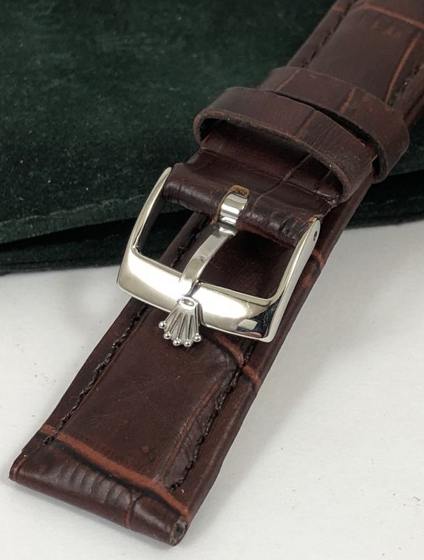 ROLEX DATE Model 16mm Steel Logo Buckle 19mm Brown Leather Strap