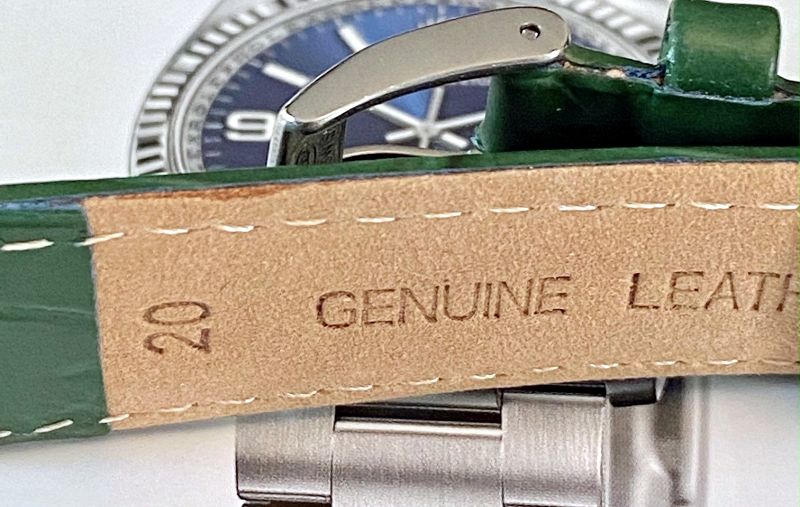 ROLEX 18mm Logo Buckle Steel 20mm GREEN Leather Strap SUISSE QUALITE