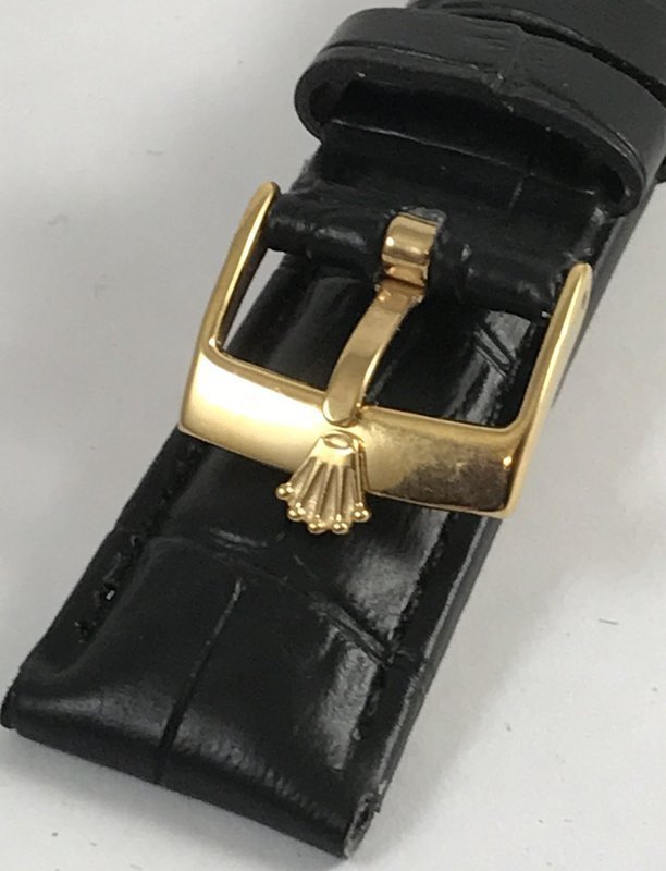 ROLEX 16mm 18k GOLD Plate Logo Buckle 19mm Black Croco Pattern