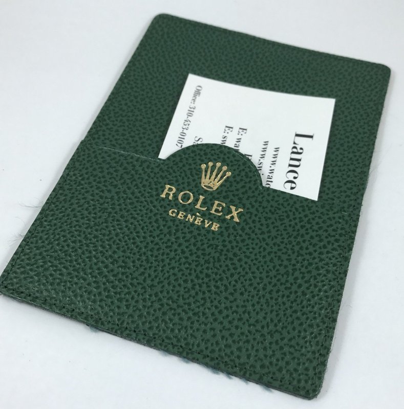 ROLEX CREDIT CARD &amp; I.D. Holder Genuine Green Leather 4.5 by 3.5 inch