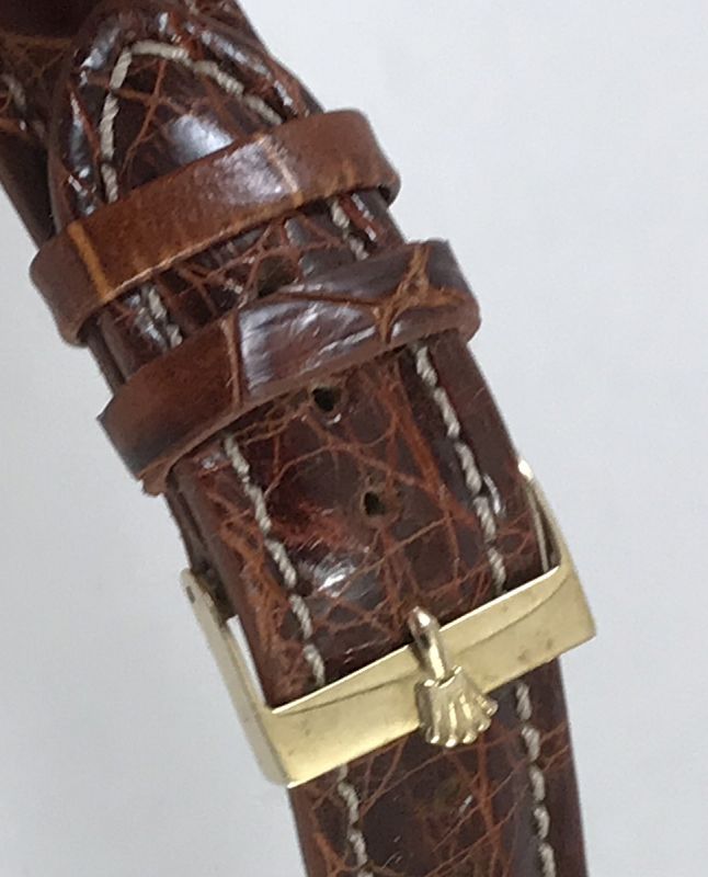 Vintage ROLEX 14k GOLD 19mm Logo Buckle 20mm COGNAC CROCODILE Strap