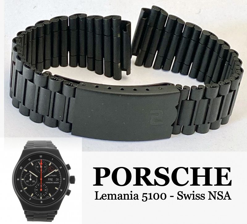 PORSCHE Lemania 5100 PVD Black BRACELET 20mm NSA Genuine Original