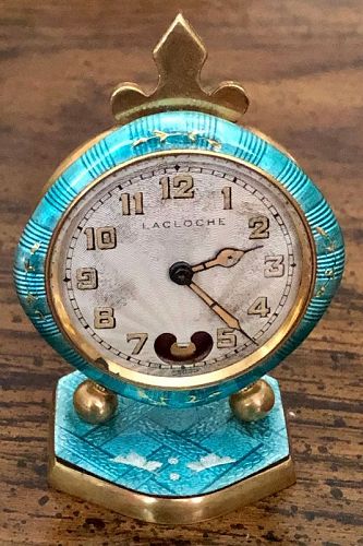 Torqueise Blue Cloisonne Swiss TRAVEL CLOCK 41mm Original Dial 1890