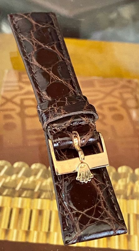 Vintage Rolex ROSE 18k Gold Buckle 20mm CROCODILE Tobacco color