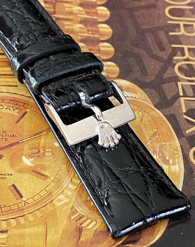 ROLEX 18k WHITE GOLD vintage buckle 20mm Black CRODOCILE Strap 1962