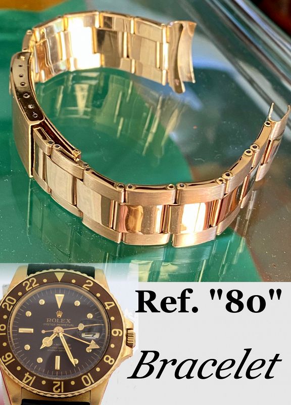 ROLEX 18k 20mm BRACELET SUBMARINER/GMT Riveted Link 80 Ends