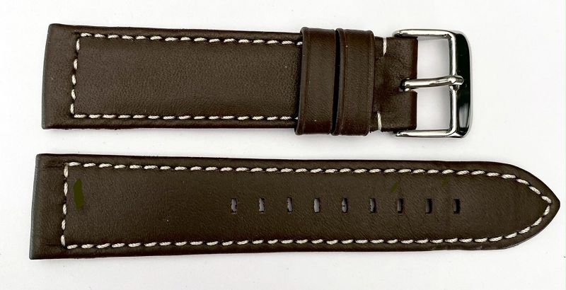 DARK BROWN WHITE STICHED genuine Leather 22mm GERMAN CRAFTMANSHIP