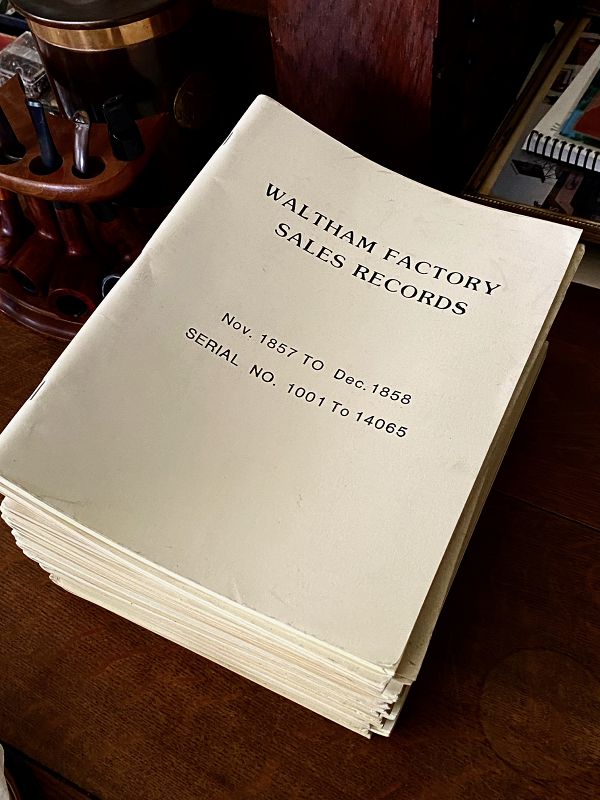 WALTHAM FACTORY SALES RECORDS: Nov. 1857 - Dec. 1858