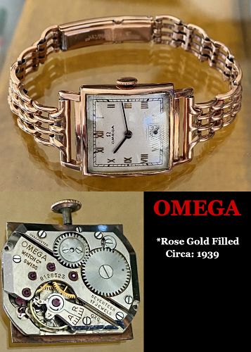 OMEGA Ladies ROSE GOLD filled RETANGULAR with Custom Bracelet 1939