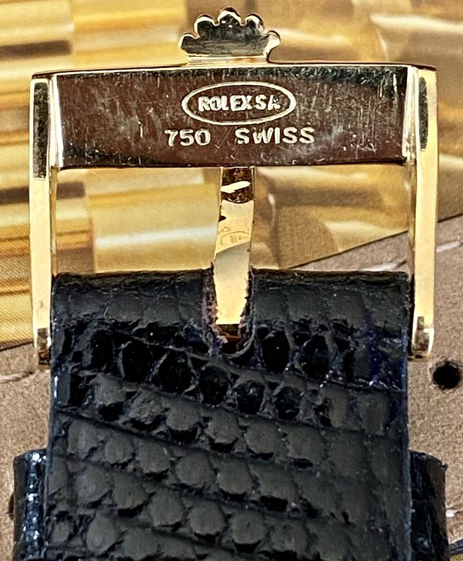 ROLEX 18k Solid GOLD Buckle on 20mm BLACK Genuine Lizard Strap