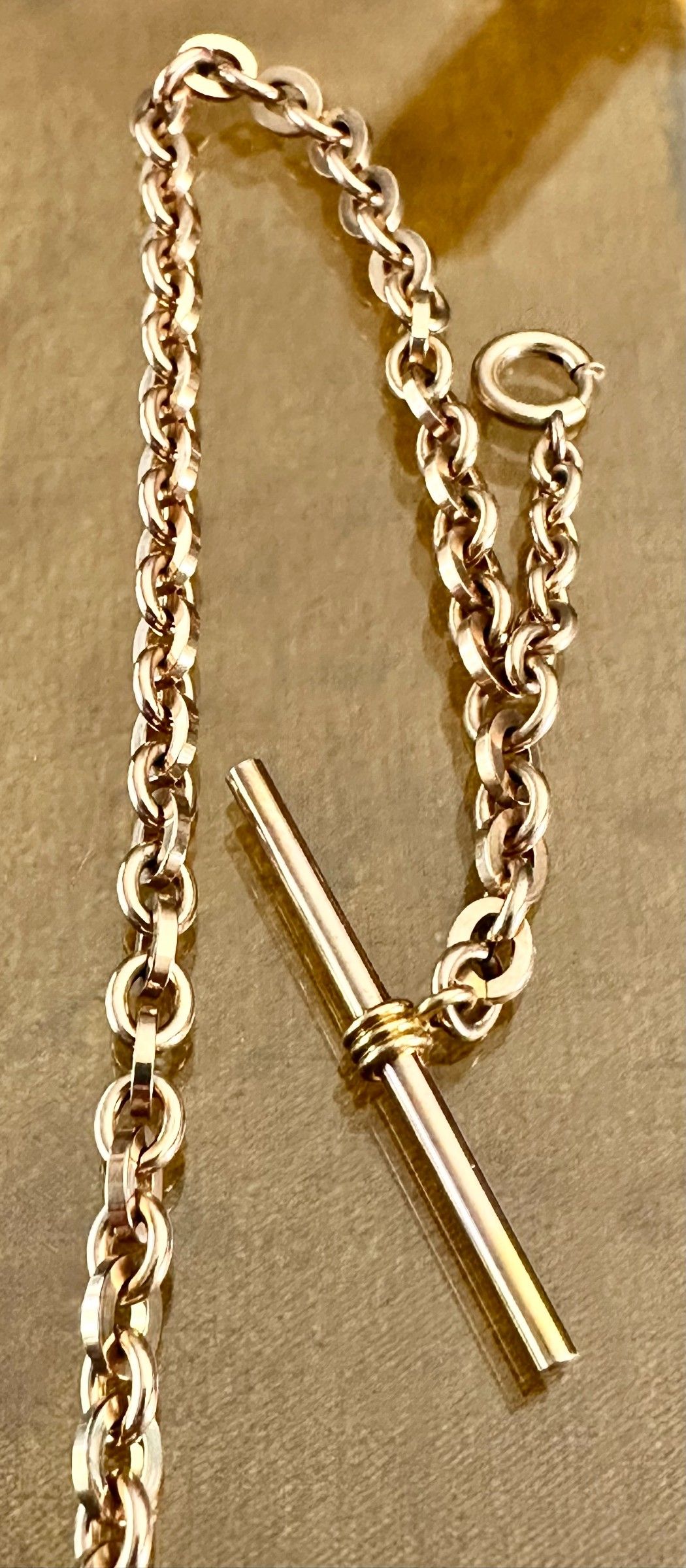 Vintage 18k Gold Filled Vest Chain &amp; T-Bar 1896 S.B. Champlin Co. NOS