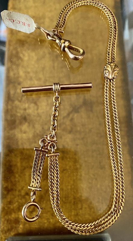 18k Gold Filled Vest Chain SLIDER &amp; T-Bar 1896 S.B. Champlin Co. NOS