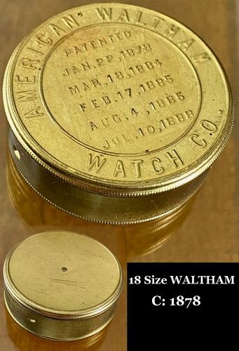 1878. AMERICAN WALTHAM WATCH Co. MOVEMENT GILT TIN 18 Size