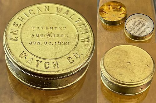 AMERICAN WALTHAM WATCH Co. 6 Size Gilt Movement Tin Pat'd 1885-1892