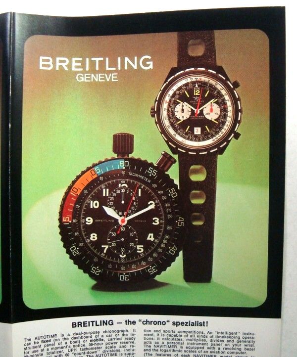 BREITLING Rare Color illustrations variations in this Brochure 1974