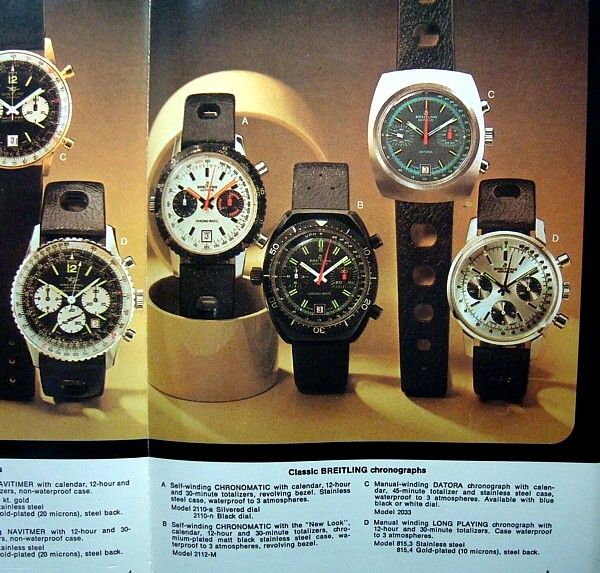 BREITLING Rare Color illustrations variations in this Brochure 1974