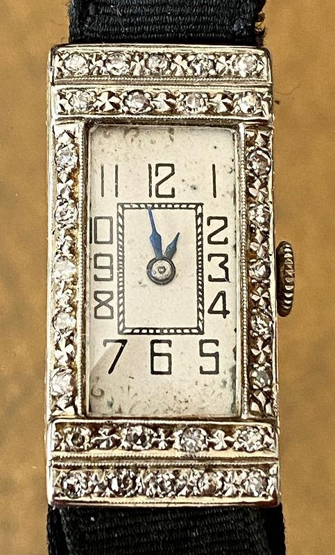 SWISS Art Deco Ladies 18k WHITE GOLD 28 DIAMOND Wrist 1922 19mm