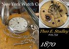 NEW YORK WATCH Co. Theo. E. Studley 18 Size 15j Key Wind #19754 1870