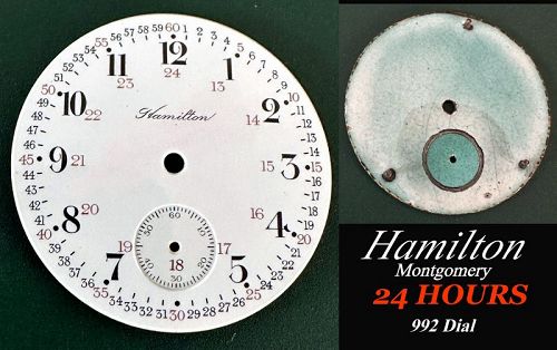 Hamilton 16 size Open Face Montgomery/Red 24 HOURS R.R. Dial