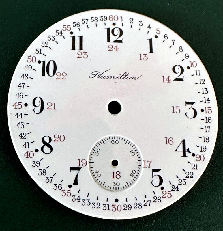 Hamilton 16 size Open Face Montgomery/Red 24 HOURS R.R. Dial