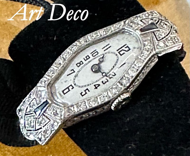 Ladies ART DECO PLATINUM Wristwatch Diamonds and Sapphires 1923