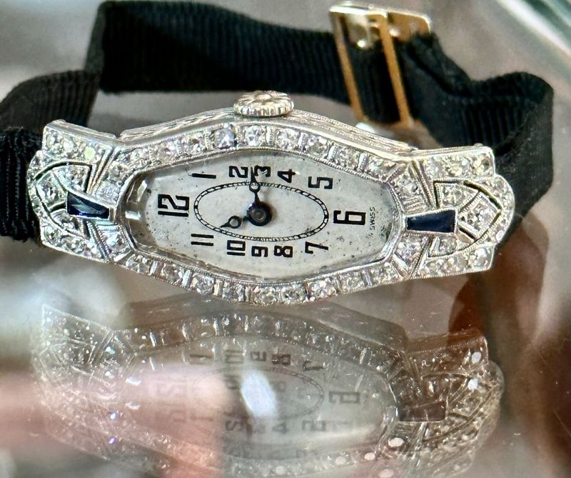 Ladies ART DECO PLATINUM Wristwatch Diamonds and Sapphires 1923