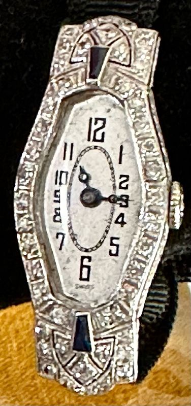 Ladies ART DECO PLATINUM Wristwatch Diamonds and Sapphires 1923