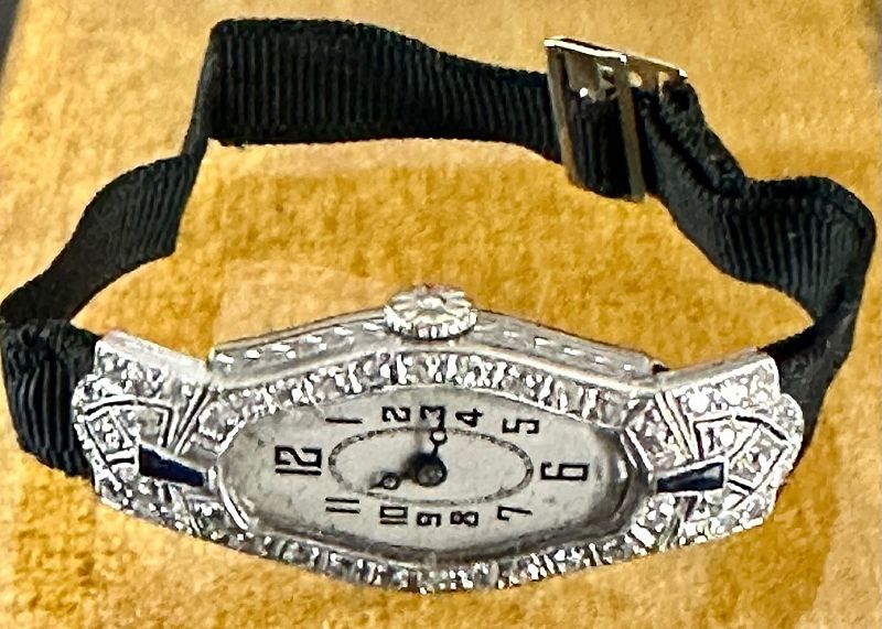 Ladies ART DECO PLATINUM Wristwatch Diamonds and Sapphires 1923