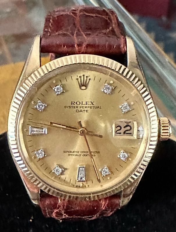 ROLEX 14k GOLD DATE Ref. 1500 Champagne DIAMOND DIAL 1968