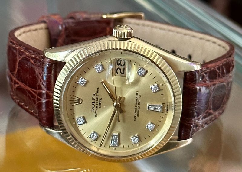 ROLEX 14k GOLD DATE Ref. 1500 Champagne DIAMOND DIAL 1968