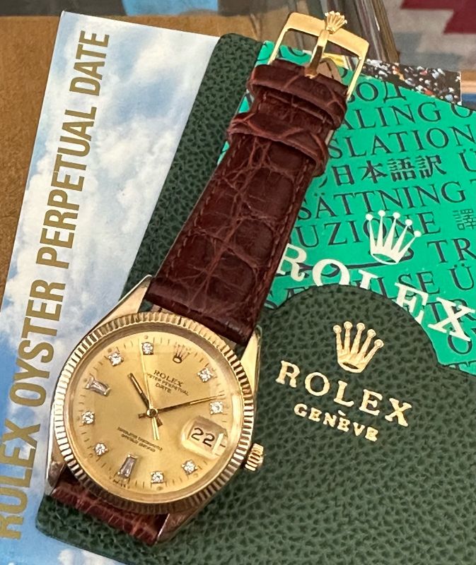 ROLEX 14k GOLD DATE Ref. 1500 Champagne DIAMOND DIAL 1968