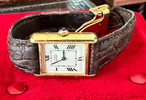 Must De Cartier Ladies TANK Alligator Strap Deployment Ref. 2415