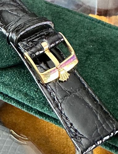 Rolex 16mm Yellow Gold Plate Buckle 20mm Black Genuine Crocodile Strap