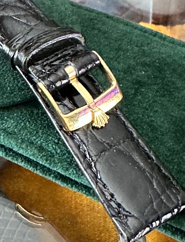 Rolex 16mm Yellow Gold Plate Buckle 20mm Black Genuine Crocodile Strap