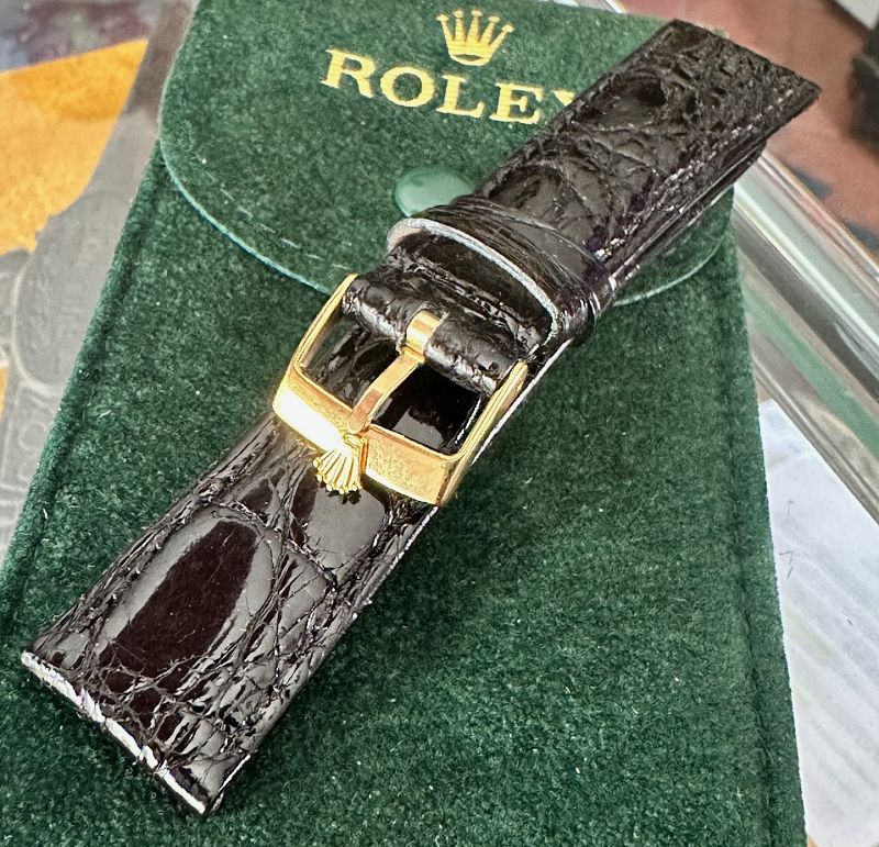 Rolex 16mm Yellow Gold Plate Buckle 20mm Black Genuine Crocodile Strap